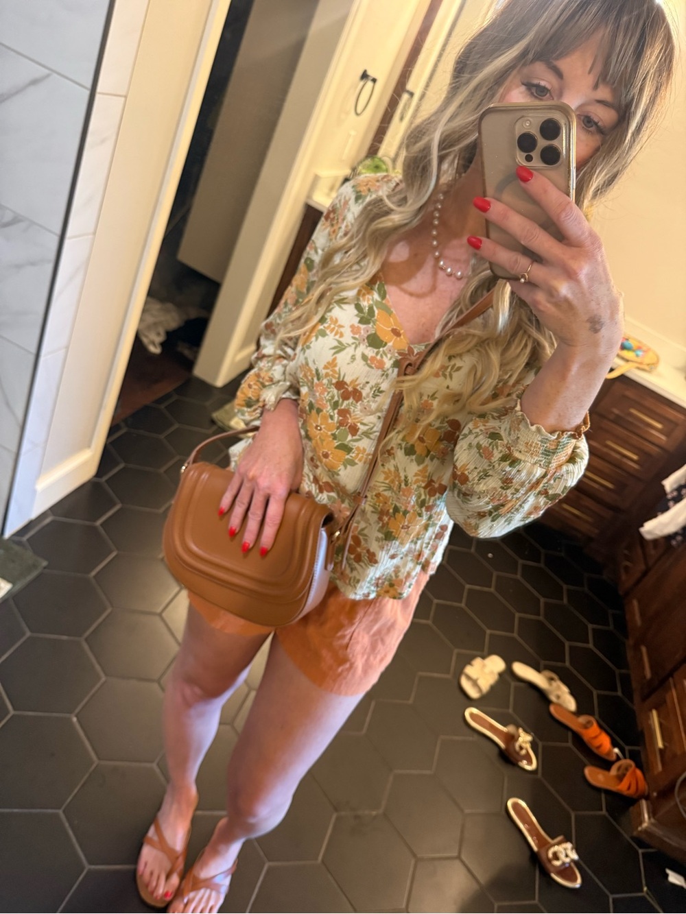Floral Puff Sleeve Blouse with matching shorts AND BAG outfit